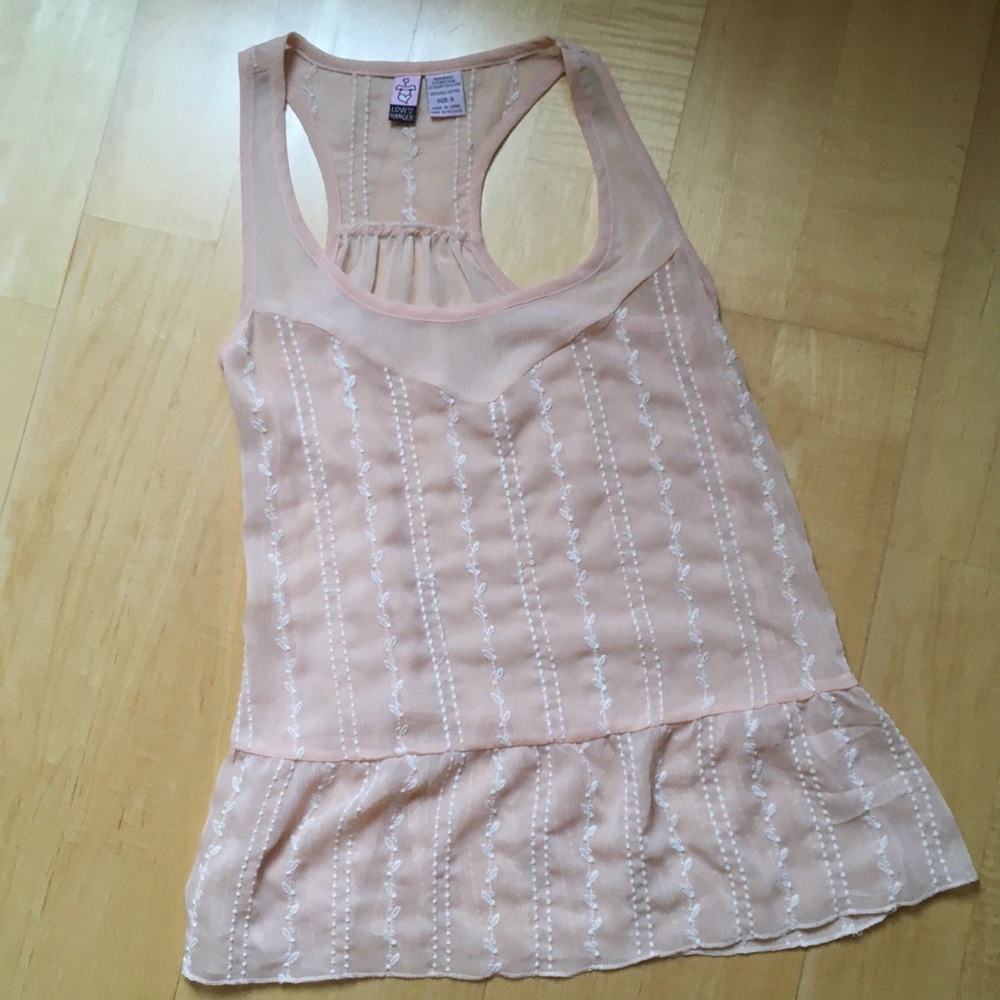 Pink babydoll tank with floral embroidery